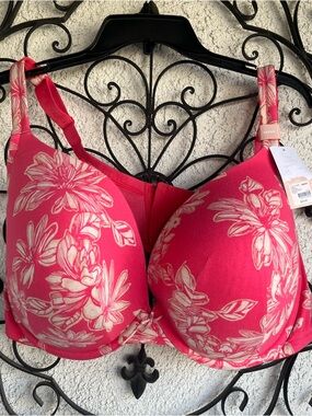 Cacique Pink Floral Boost Plunge underwire cotton bra